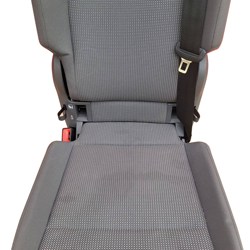 grey van seat with seatbelt
